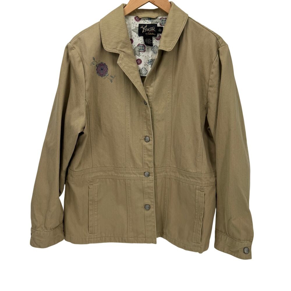Dick Idol Jacket Womens XL Tan Embroidered Floral Field Button Up + Pockets‎